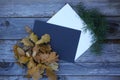 Autumn leaf composition with paper sheets Royalty Free Stock Photo