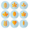 Autumn leaf flat icon set. Vector collection. Tree leaves. Eco o Royalty Free Stock Photo