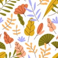 Autumn leaf pattern. Seamless fall background with abstract foliage, leaves. Endless floral botanical texture design Royalty Free Stock Photo