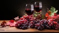 Autumn leaf, red wine, grape, wood table, nature celebration generated by AI Royalty Free Stock Photo