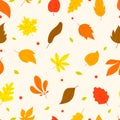 Autumn leaf vector seamless pattern. Flat falling orange yellow red leaves. Seasonal fall cozy clothes, fabric print Royalty Free Stock Photo
