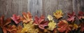 Autumn leaf on wood black background, foliage leaf on old grunge wood deck, copy spaÃÂe, top view, tablet for text, top view Royalty Free Stock Photo