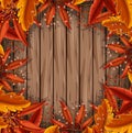 Autumn Leaf on Wooden Template