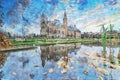 Peace Palace mirror watercolors painting Royalty Free Stock Photo