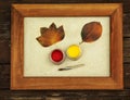 Autumn leafs photo frame wooden table