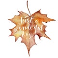 Autumn leave with lettering