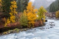 Autumn in Leavenworth featured with river flow and fog Royalty Free Stock Photo