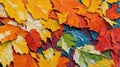 autumn leaves background in oil and water painitng