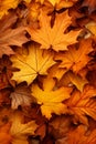 Autumn Leaves Background. Seasonal Fall Leaves backdrop. Autumnal natural wallpaper. Orange maple leaves. AI Generated