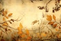 Autumn leaves background in vintage style. Chemigram and photogram image created using Generative AI technology.