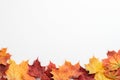 Autumn leaves border frame on white table. Greeting card mockup for autumn fall, thanksgiving, harvest holidays Royalty Free Stock Photo