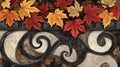 Autumn leaves border, stone design, fall background, craft decor Royalty Free Stock Photo