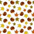 Autumn Leaves Chestnuts Seamless Pattern