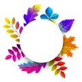 Autumn leaves circle frame on white background Royalty Free Stock Photo