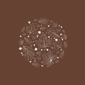 Autumn leaves design white outline on brown