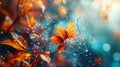 Autumn leaves with digital network mesh in a glowing bokeh background