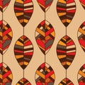 Autumn leaves divided into segments. Seamless patterns. Ethnic style. EPS vector