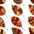Autumn leaves divided into segments. Seamless patterns. Ethnic style. EPS vector