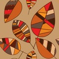 Autumn leaves divided into segments. Seamless patterns. Ethnic style. EPS vector