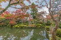 Autumn leaves, Fall foliage and colorful reflections at Enmei-in temple Pond. Kyoto, Japan.