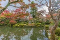 Autumn leaves, Fall foliage and colorful reflections at Enmei-in temple Pond. Kyoto, Japan