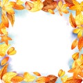 Autumn Leaves Fall Frame Template Watercolor Illustration Isolated Orange Leaf Border. Watercolor stains. Template for DIY project Royalty Free Stock Photo