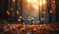 Autumn leaves falling, nature vibrant colors paint the forest generated by AI Royalty Free Stock Photo