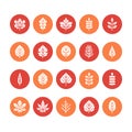 Autumn leaves flat glyph icons. Leaf types, rowan, birch tree, maple, chestnut, oak, cedar pine, linden, guelder rose