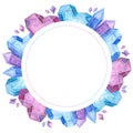 Empty circular frame with Ice crystals and gemstones hand drawn illustration