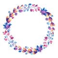 Empty circular frame with purple and pink cosmic plants.