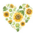 Heart with sunflowers. Template for a wedding invitation