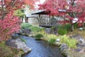 Autumn leaves in Flatly Landscaped Garden in Koko-en Garden, Himeji, Japan