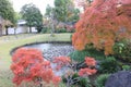 Autumn leaves in Flatly Landscaped Garden in Koko-en Garden, Himeji, Japan