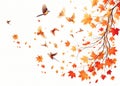 autumn leaves flying falling like brids isolated - ai generated Royalty Free Stock Photo