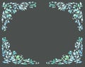  Blue leaves frame on gray background illustration for photo or babyshower or wedding invitation