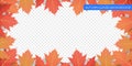 Autumn leaves frame on transparent background. Vector autumnal foliage of maple leaves. Autumn background design Royalty Free Stock Photo