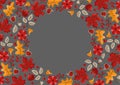 Autumn leaves, fruits, berries and pumpkins border frame background with space text. Seasonal floral maple oak tree Royalty Free Stock Photo