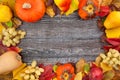 Autumn leaves fruits vegetable frame Royalty Free Stock Photo
