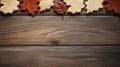 Autumn leaves and gingerbread cookies on wooden background, copy space Generative AI Royalty Free Stock Photo