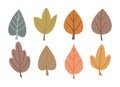 Autumn leaves hand drawn set in simple flat hand drawn style. Cute foliage vector illustration collection. Various style clip art Royalty Free Stock Photo