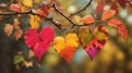 Autumn leaves with hearts Royalty Free Stock Photo