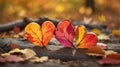 Autumn leaves with hearts Royalty Free Stock Photo