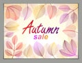 Autumn leaves horizontal background, nature fall template for design banner, ticket, leaflet, card, poster with red and yellow Royalty Free Stock Photo