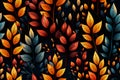 Autumn Leaves Illustration Background. Foliage on Black Background. Generative AI.