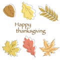 Autumn leaves and the inscription thanksgiving day. Art. American family holiday. Illustration.