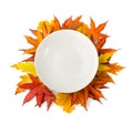 Autumn Leaves Kitchen Mockup, Leaf Pile and Empty Plate Top View