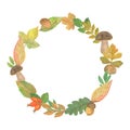 Autumn leaves and mushrooms wreath, pattern for seasonal holiday decorations Royalty Free Stock Photo