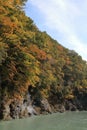 Autumn leaves and Myojin fall in Nagatoro Royalty Free Stock Photo