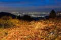 Autumn leaves and nightview of Isehara city from Mount Oyama