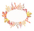 Autumn leaves oval horizontal frame.Watercolor banner for greeting cards, wedding invitations, quotes and decorations